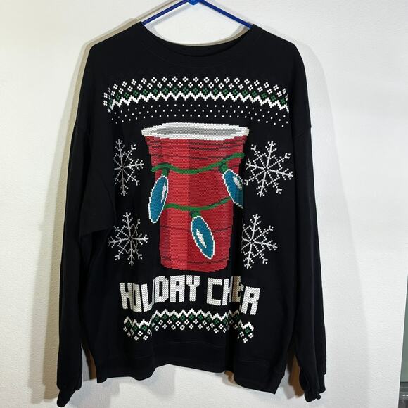 Hanes Men's Size XL  Ugly Christmas Sweatshirt Holiday Cheer Red Cup - Picture 1 of 4